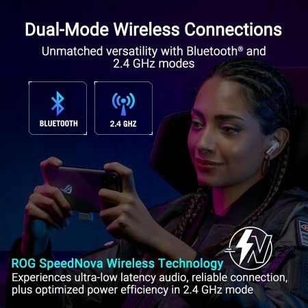 ASUS ROG Cetra True Wireless SpeedNova, Auriculares Gaming (2,4 GHz y Bluetooth 5.3, ROG SpeedNova, Audio de 24 bits y 96 kHz,