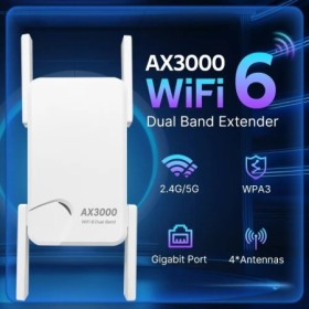 Repetidor WiFi 6 de 3000Mbps, extensor inalámbrico de doble banda de 2