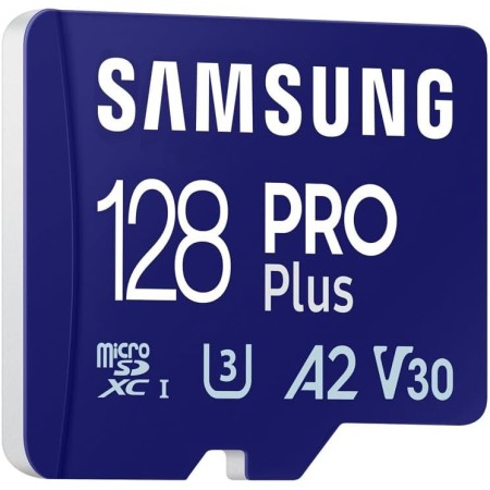 Samsung PRO Plus Tarjeta de memoria MicroSD con Adaptador SD, 128GB, 180 y 130 MB/s, Full HD & 4K UHD, UHS-I, U3, V30, A2,