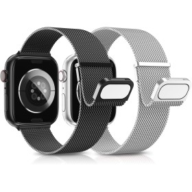 AMSKY 2 Piezas Magnetica Correas Compatible con Correa Apple Watch 44mm 40mm 46mm 45mm 41mm 42mm 38mm 49mm, Metalica Milanese