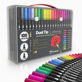 Rotuladores de Lettering |100 Colores Profesionales | Doble Punta Pinc