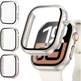 Kamita [3Piezas] Funda Compatible con Apple Watch Serie 10 42mm con Protector de Pantalla Cristal Templado, Duro PC Bumper Case
