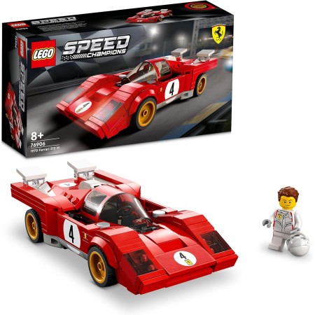 LEGO 76906 Speed Champion 1970 Ferrari 512 M, Coche de Carreras de Juguete para Niños, Deportivo Rojo con Mini Figura de