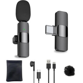 Micrófono de Solapa Inalámbrico para Android Smartphone,USB C Wireless Micro, Mini Micrófono Condensador Omnidireccional de