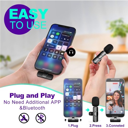 Micrófono de Solapa Inalámbrico para Android Smartphone,USB C Wireless Micro, Mini Micrófono Condensador Omnidireccional de