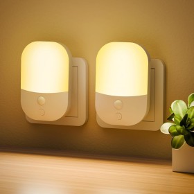 [2 Piezas] Luz Nocturna con Sensor Crepuscular, 5 Niveles de Brillo Ajustables, ON/OFF/AUTO Modos, 3000K Blanca Cálida Luz