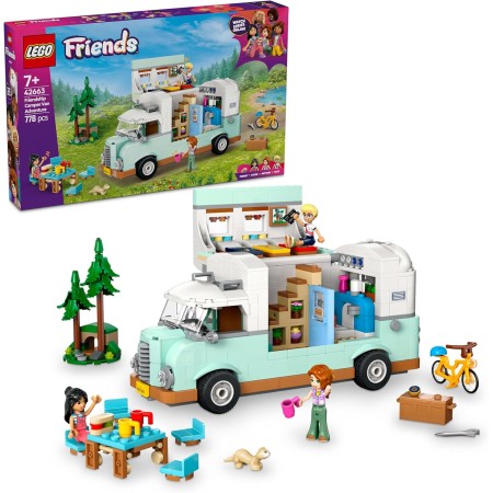 LEGO Friends Aventura en la Caravana de la Amistad, Autocaravana de Juguete con 3 Mini Muñecos, Figura de Hurón, Regalo para