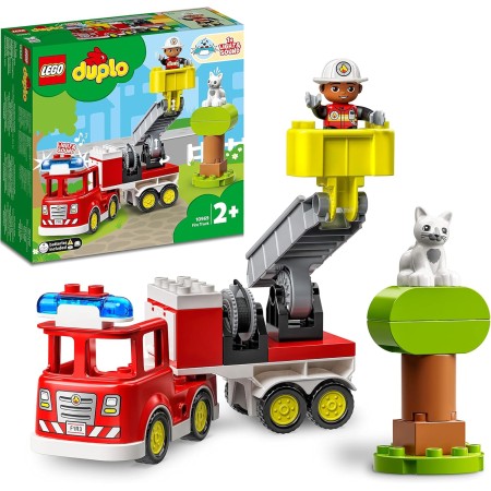 Lego Duplo Rescate Camión de Bomberos de Juguete - Juego Educativo para Niños y Niñas de 2+ Años - Vehículo con Luz y Sonido,