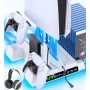 OIVO Soporte para PS5 y PS5 Slim con Cargador Mando PS5, Ventilador PS5 de 3 Velocidades, Soporte Playstation 5 RGB con Ranuras