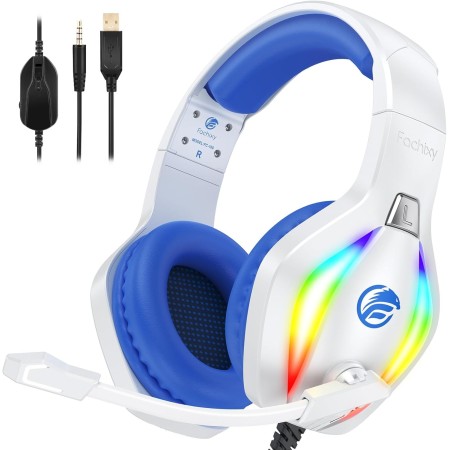 Fachixy FC100 Cascos Gaming para PS4, PS5, PC, Xbox One, Switch, Auriculares Gaming Cancelación de Ruido, Cascos con Microfono