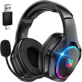 Tatybo Cascos Gaming Inalámbricos para PC/Ps5/Ps4, Auriculares Gaming Inalámbricos con 2,4 GHz+Bluetooth 5,3 Modo Dual, 7.1