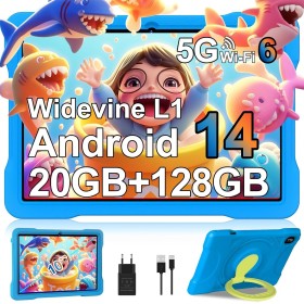 Tablet 10 Pulgadas Android 14 Tablet Niños/Familiar20GB RAM+128GB ROM (TF 1TB), Octa-Core, Widevine L1, 5G WiFi 6, Bluetooth