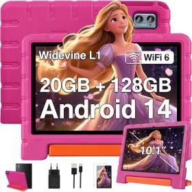 ZIOVO Tablet 10 Pulgadas Android 14, Tablet Niños/Familiar 20GB RAM+128GB ROM, Widevine L1,WiFi 6, 8 Cores, BT 5.0, 5MP+8MP,