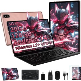 Tablet 10 Pulgadas Android 14 Octa-Core, 20GB RAM + 128GB ROM (1TB TF), Widevine L1, 5G+2.4G WiFi 6, Bluetooth 5.0, 5MP+8MP,