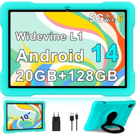 Tablet 10 Pulgadas para Niños Android 14 con 20GB RAM+128GB ROM (TF 1TB), Octa-Core, Widevine L1, 5G WiFi 6, Bluetooth 5.0,