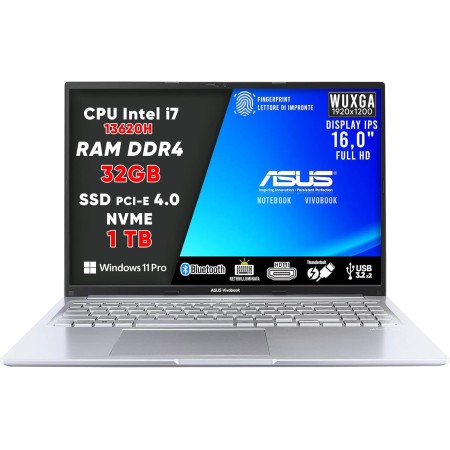 ASUS VivoBook PC portátil, Notebook i7 13620H, RAM DDR4 32 GB, SSD 1 TB PCI-e 4.0, pantalla IPS WUXGA 16,0 pulgadas Full HD,