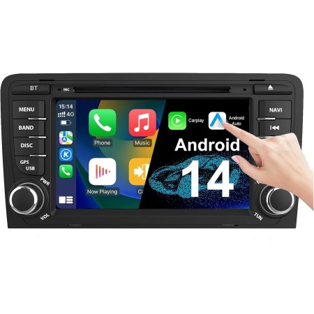 Android 14 Autoradio para Audi A3 2003-2012 & S3 8P 2006-2012 & RS3 Sportback 2011-2012, Radio de 7 Pulgadas con Reproductor de