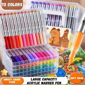Rotuladores acrílicos Capybara, 72 colores, pincel de doble punta, sum
