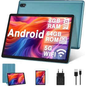 DMOAO Tablet 10 Pulgadas Android con 5G Wi-Fi, HD Tablets con 8GB RAM + 64GB ROM (TF 1TB), GPS, 1280 * 800, 8 Cores 2.0 GHz,