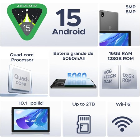 DOOGEE U10 Tablet Andriod 15, Tablet 10 Pulgadas, 16GB RAM+128GB ROM/2TB Andriod Tablets PC, WiFi 6 Tableta para niños, 5060mAh,