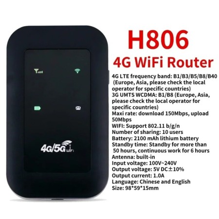 Enrutador WIFI móvil 4G/5G, enrutador inalámbrico 4G LTE de 150Mbps co