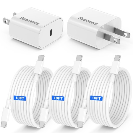 Cargador Carga Rapida iPhone 16 15 Apple Original,20W USB C Enchufe con 2M+2M Cable Cabezal Adaptador Pared Charger Corrient
