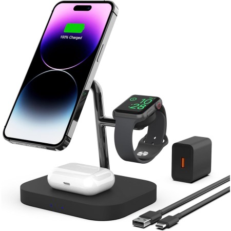 Boaraino Cargador magnético inalámbrico, 3 en 1 Cargador Inalambrico Compatible con iPhone 16/16 Pro/16 Pro Max/15/14/13/12,