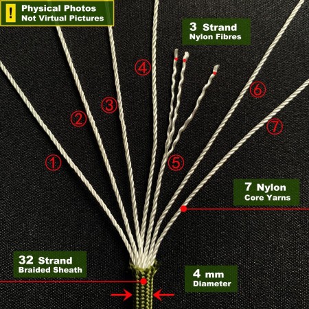 aufodara 4 Piezas 19ft/6 Metros Paracord Cuerda de Nailon Paracaídas Diámetro 4mm - 7 Hilos, Total 76ft