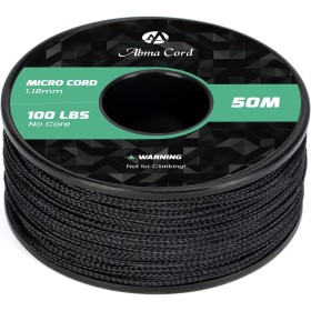 Abma Cord Micro Cuerda 1,18 mm Paracord 50M Bobina - MAX. 45kg (100lbs) - Negro