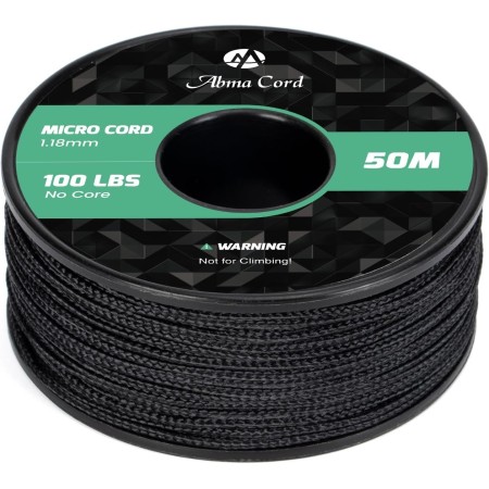 Abma Cord Micro Cuerda 1,18 mm Paracord 50M Bobina - MAX. 45kg (100lbs) - Negro