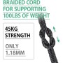 Abma Cord Micro Cuerda 1,18 mm Paracord 50M Bobina - MAX. 45kg (100lbs) - Negro