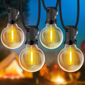 Rintea Guirnalda Luces Exterior, 20M/66FT con 30+2 Bombillas, Luces Exterior Jardin Enchufables, Blanco Cálido 2700 K, IP44