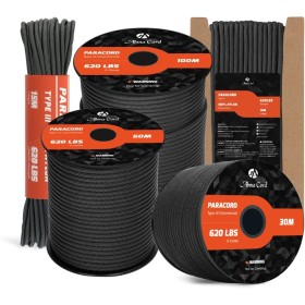 Abma Cord Paracord 4mm 9 Hebras 30m Cuerda de Nylon Cuerda Paracord Tipo III 620lbs - MAX. 280 kg - Negro