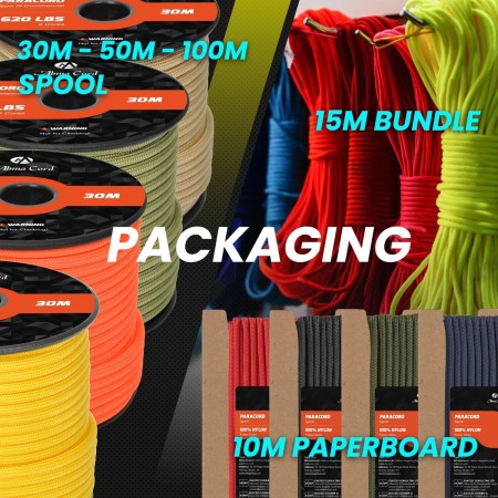 Abma Cord Paracord 4mm 9 Hebras 30m Cuerda de Nylon Cuerda Paracord Tipo III 620lbs - MAX. 280 kg - Negro