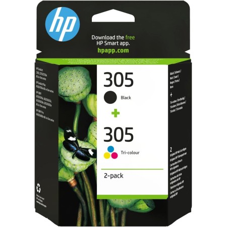 HP 305 6ZD17AE, Negro y Tricolor, Cartuchos de Tinta Originales, Pack de 2, compatible con impresoras de inyección de tinta HP