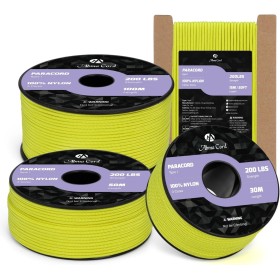 Abma Cord Paracord 2mm 15m Cuerda Nylon 3 Hebras Tipo I para Bricolaje, Camping, Al Aire Libre - MAX. 90kg (200lbs) - Amarillo