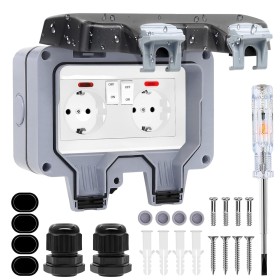 Enchufe Exterior Impermeable, Toma de Corriente IP66, Estanco con Interruptor, Conector de Cable y Tapa Abatible, para Cocina