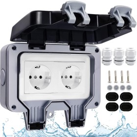 Frasheng Enchufe de Pared Impermeable IP66, de ABS, Toma de Corriente para Exteriores, con Conector de Cable y Tapa Abatible,