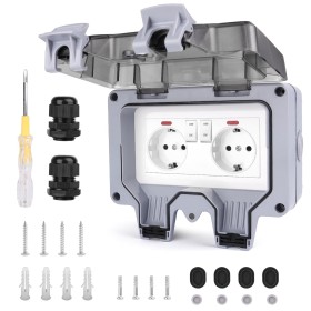 NVIYAM Enchufe Exterior Impermeable con Interruptor y Luz Indicadora, Toma de Corriente IP66, Enchufe Superficie Resistente para