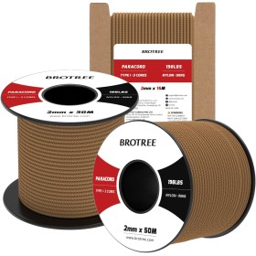 Brotree 2mm Paracord 3 Hebras 15M 100% Nylon Cuerda de Paracaídas para Al Aire Libre, Artesanía, Bricolaje - 90kg Carga de