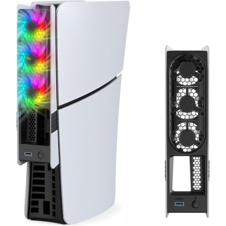 Ventilador de Refrigeración para PS5 Slim y PS5 Pro - Tendak Ventilador de Refrigeración LED con luz RGB, Puerto USB 3.0 y 3