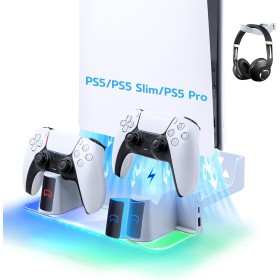 Mcbazel Soporte de pared RGB para consola de juegos PS5 Slim/PS5 Pro/PS5 Estación de Carga Dual para Controladores Montada en la