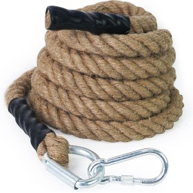 Aoneky Cuerda para Trepar de Yute - 30/40/50mm, 3-9M, Cuerda de Escalada con Mosquetón, Cuerda para Crossfit Entrenamiento