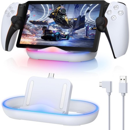 FASTSNAIL Soporte de carga para reproductor remoto PS Portal, estación de carga portátil con 14 modos de luz RGB y cable tipo C,