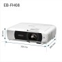 El EB-FH08 es un proyector económico Full HD con lámpara, 2 puertos HDMI, impresionantes tamaños de imagen sobre pantallas de