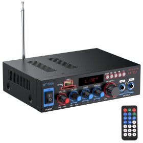 PROZOR Amplificador de Audio 800W HiFi Estéreo Bluetooth 5.0 Sonido Digital Radio FM Tarjeta TF SD Dos Microfonos para