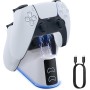 eSynic Cargador Mando para PS5 y PS5 Edge con Iluminación Ambientales Geniales e Indicadores de Luz LED Base de Carga con Cable