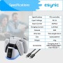 eSynic Cargador Mando para PS5 y PS5 Edge con Iluminación Ambientales Geniales e Indicadores de Luz LED Base de Carga con Cable