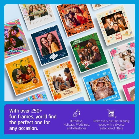HP Sprocket Photobooth Impresora de Fotos 3x4” (Blanco) – 250+ Marcos, impresión en Papel Zink, Wi-Fi, luz LED, Pantalla táctil