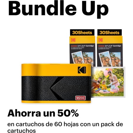 KODAK Mini 2 ERA 4PASS Impresora de Fotos Portátil (5,3x8,6cm) (Impresora + Pack con 68 Hojas (8 Hojas Iniciales + 60 Hojas),